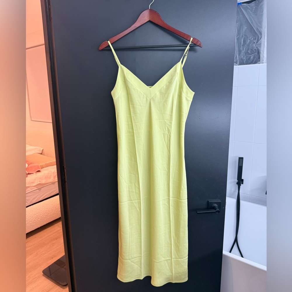 Amour Vert Brianna stretch silk honeydew melon/lemon yellow color silk dress